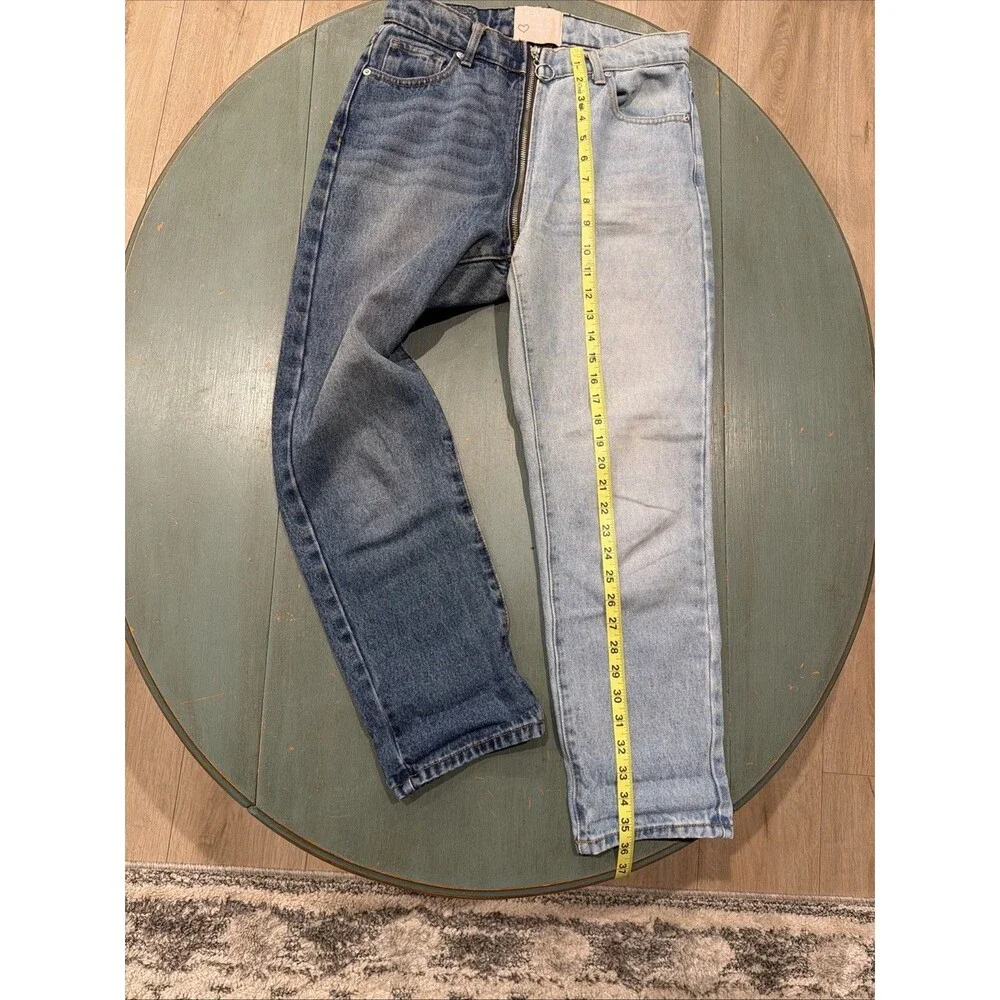 Revice Two‎ Tone Split Blue Jeans Size 28 Yin Yang Zipper Made in USA